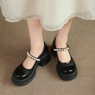 Giày mary quai ngang gắn Ngọc chất Ren Thêu đế 7 phân hót