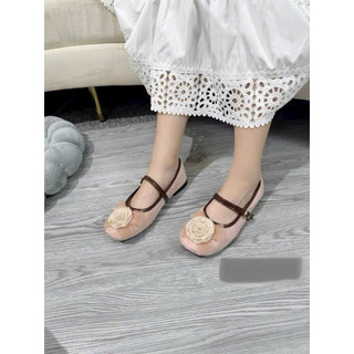 Giày bệt và Sục chất Da Lộn gắn bông hoa lụa quai ngang mũi tròn xinh