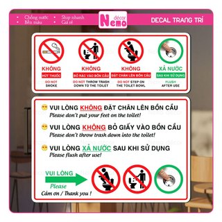 Decal Nội Quy Toilet Nhà Vệ Sinh, Decal Nhắc Nhở Không Bỏ Giấy Vào Bồn Cầu, Không Đặt Chân Lên Bồn Cầu Dán Tường, Kính.