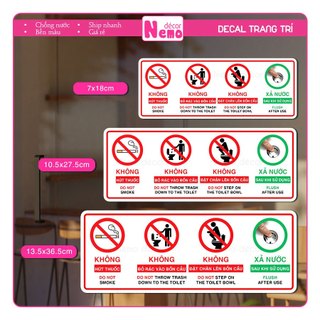 Decal Nội Quy Toilet Nhà Vệ Sinh, Decal Nhắc Nhở Không Bỏ Giấy Vào Bồn Cầu, Không Đặt Chân Lên Bồn Cầu Dán Tường, Kính.