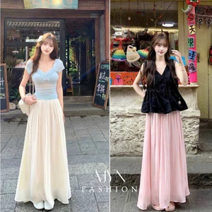 Chân váy lụa tơ nhũ ánh kim 2 lớp nhẹ nhàng, Chân váy tơ óng dáng xoè nhẹ váy dài 90cm dáng tiểu thư hàng đẹp