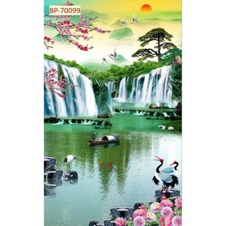 Tranh 3D dán tường sơn thủy hữu tình, tranh phong cảnh, tranh thác nước được in trên chất liệu vải lụa(tặng kèm keo dán)