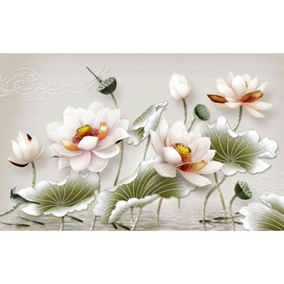 Tranh hoa sen dán tường phòng thờ, phòng khách, phòng làm việc, tranh in trên chất liệu vải lụa (shop tặng kèm keo dán)