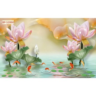 Tranh hoa sen dán tường phòng thờ, phòng khách, phòng làm việc, tranh in trên chất liệu vải lụa (shop tặng kèm keo dán)