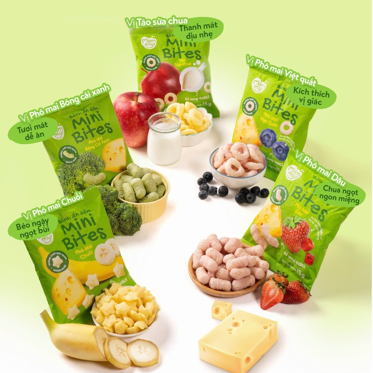 Combo 5 Bánh Ăn Dặm Mini Bites Mămmy bổ sung canxi hỗ trợ tập nhai cho bé từ 6 tháng gói 15g
