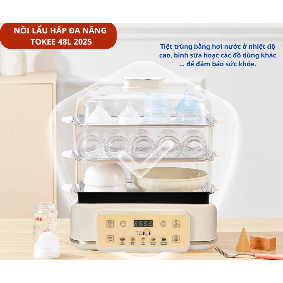 Nồi lẩu hấp đa năng 3 tầng Tokee 32L 1500W ch&iacute;nh h&atilde;ng
