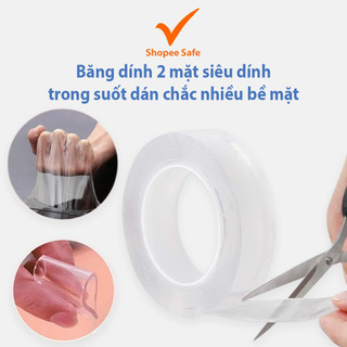 Băng dính 2 mặt siêu dính trong suốt đa năng tiện lợi dán chắc nhiều bề mặt đồ vật