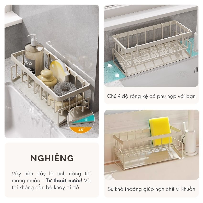 Kệ bồn rửa chén bát tự thoát nước chất liệu thép carbon kèm thanh treo khăn | BigBuy360 - bigbuy360.vn