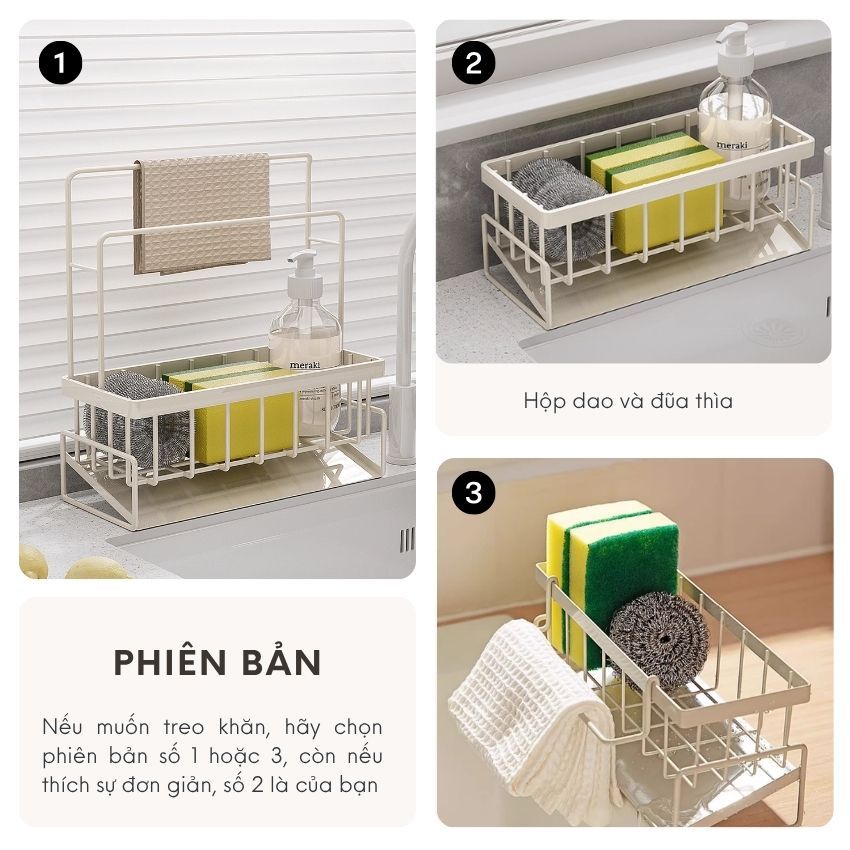 Kệ bồn rửa chén bát tự thoát nước chất liệu thép carbon kèm thanh treo khăn | BigBuy360 - bigbuy360.vn