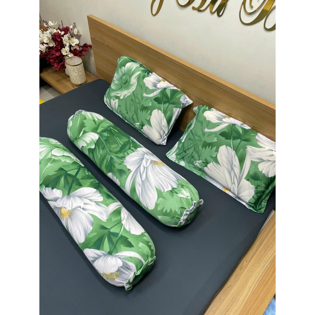 Combo 4 vỏ gối gồm (2 vỏ gối đầu dạng tách miệng, 2 vỏ gối ôm khóa kéo), vải thun lạnh, không bao gồm ruột gối