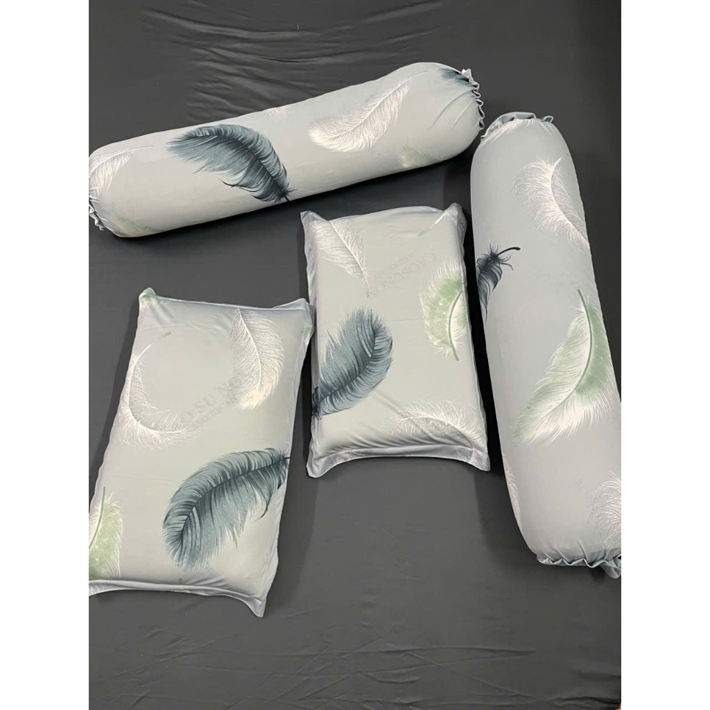 Combo 4 vỏ gối gồm (2 vỏ gối đầu dạng tách miệng, 2 vỏ gối ôm khóa kéo), vải thun lạnh, không bao gồm ruột gối