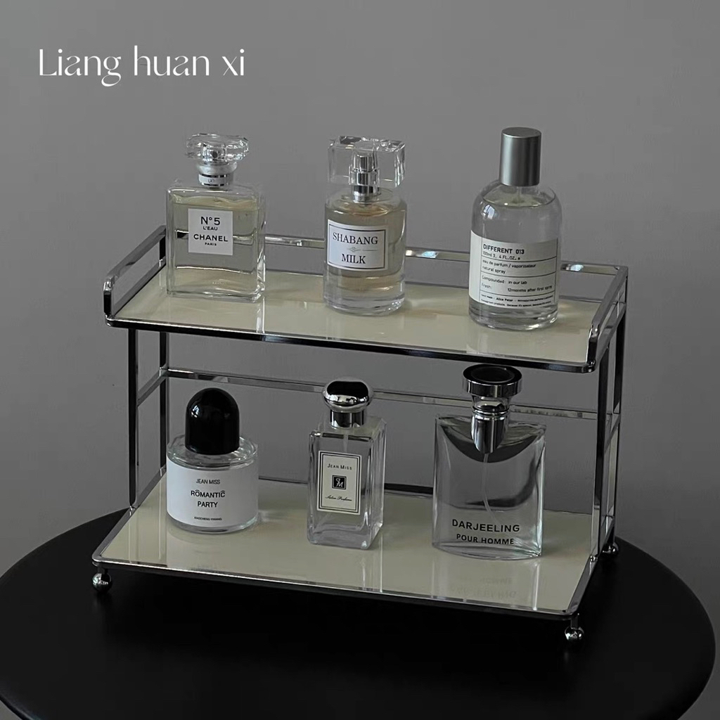 Kệ Để Đồ Decor 2 Tầng Sang Trọng Mặt Kính Màu Trắng/Đen, Khung Inox Chống Gỉ, Kệ Mỹ Phẩm Mini | BigBuy360 - bigbuy360.vn