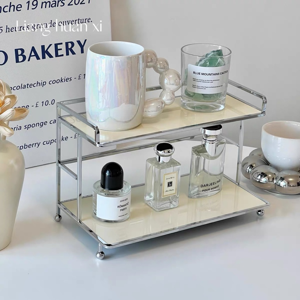 Kệ Để Đồ Decor 2 Tầng Sang Trọng Mặt Kính Màu Trắng/Đen, Khung Inox Chống Gỉ, Kệ Mỹ Phẩm Mini | BigBuy360 - bigbuy360.vn