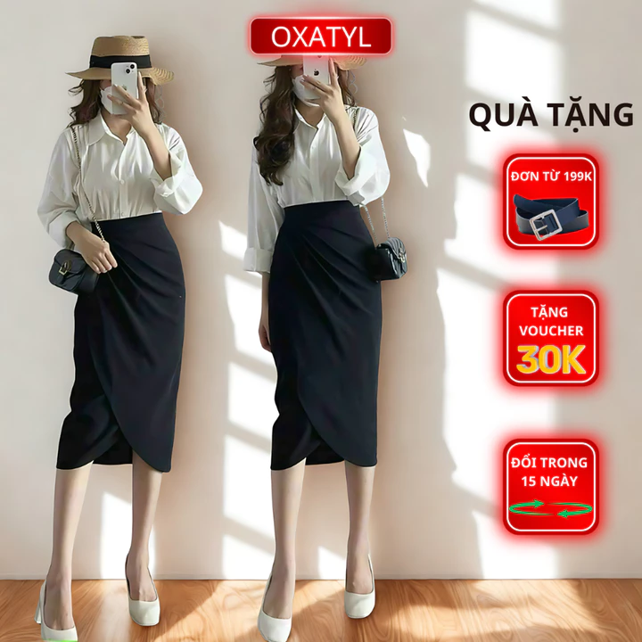 Chân váy xếp ly cạp chéo Oxatyl V01 váy công sở chân váy kiểu điệu mặc đi làm dấu bụng dưới