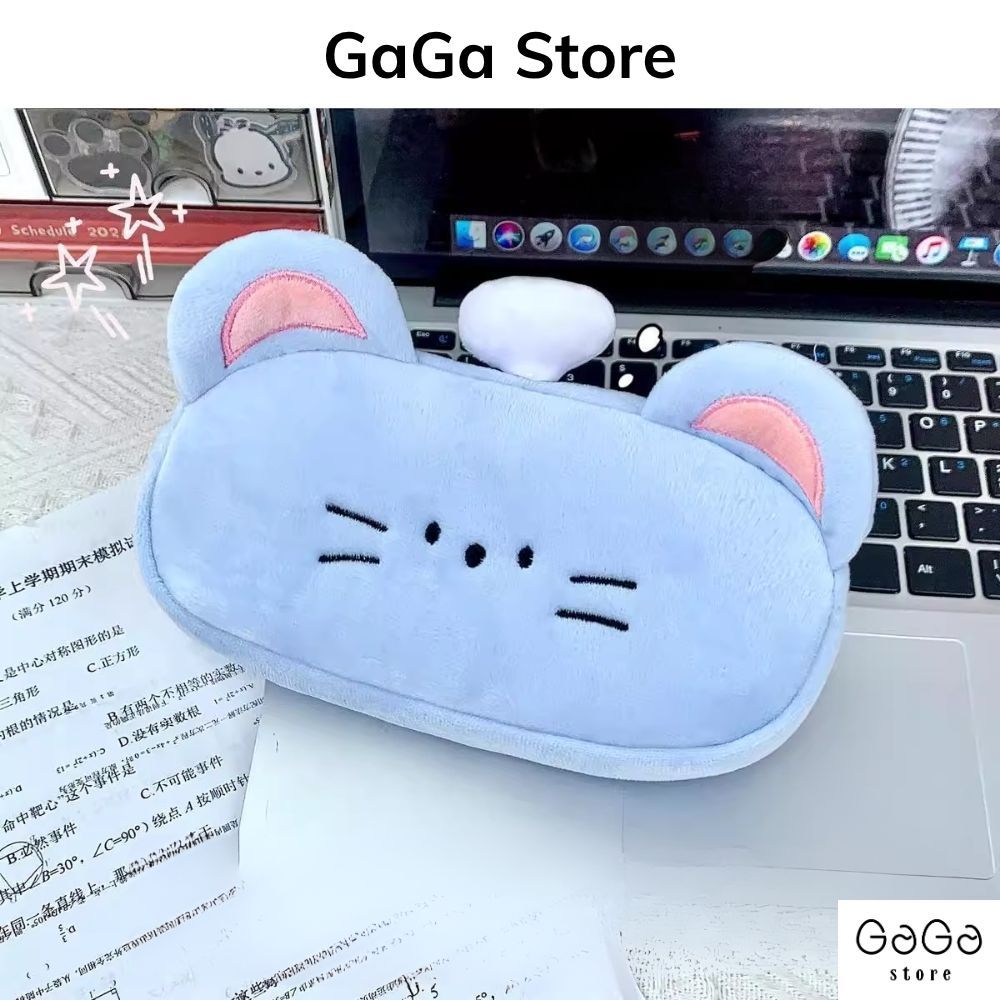 Bóp viết , hộp đựng bút thú nhồi bông họa tiết mèo dễ thương cho học sinh các cấp vừa máy tính cầm tay PKV102 gagastore