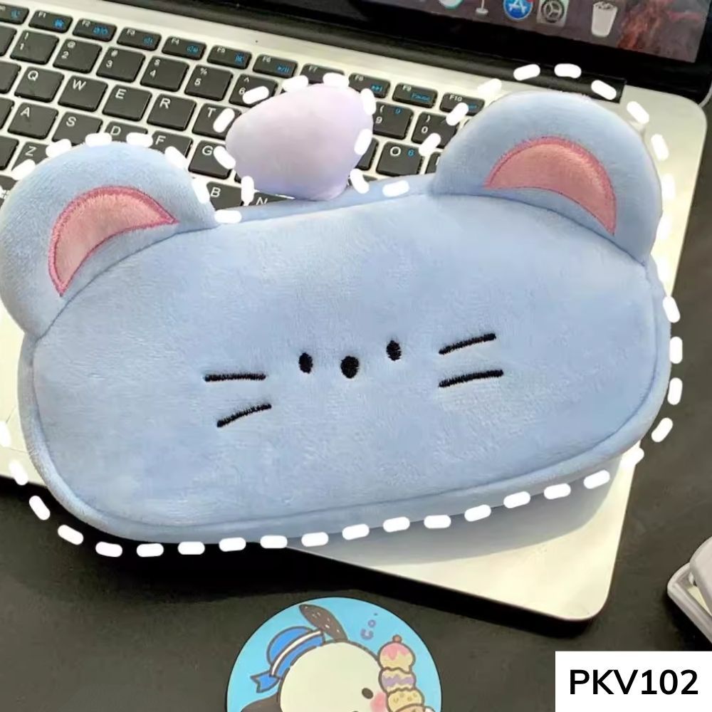 Bóp viết , hộp đựng bút thú nhồi bông họa tiết mèo dễ thương cho học sinh các cấp vừa máy tính cầm tay PKV102 gagastore