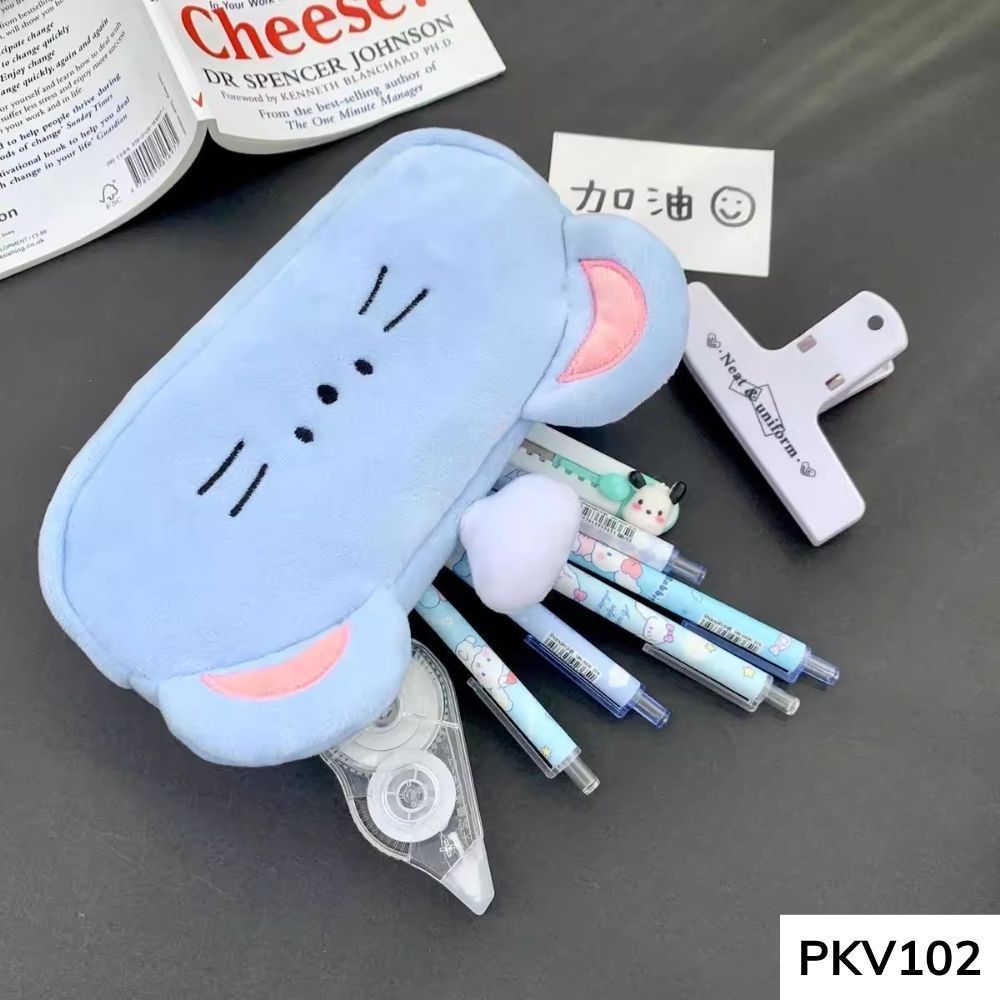 Bóp viết , hộp đựng bút thú nhồi bông họa tiết mèo dễ thương cho học sinh các cấp vừa máy tính cầm tay PKV102 gagastore