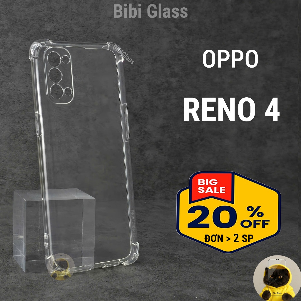Ốp lưng Oppo Reno4, Reno 4 4G nhựa silicon trong suốt dẻo cao cấp chống sốc viền vuông bảo vệ đt