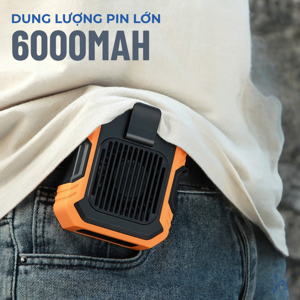 Quạt Đeo Thắt Lưng Tích Điện Kiêm Sạc Dự Phòng 6000mAh , Quạt Đeo Hông Pin Sạc Công Suất Lớn