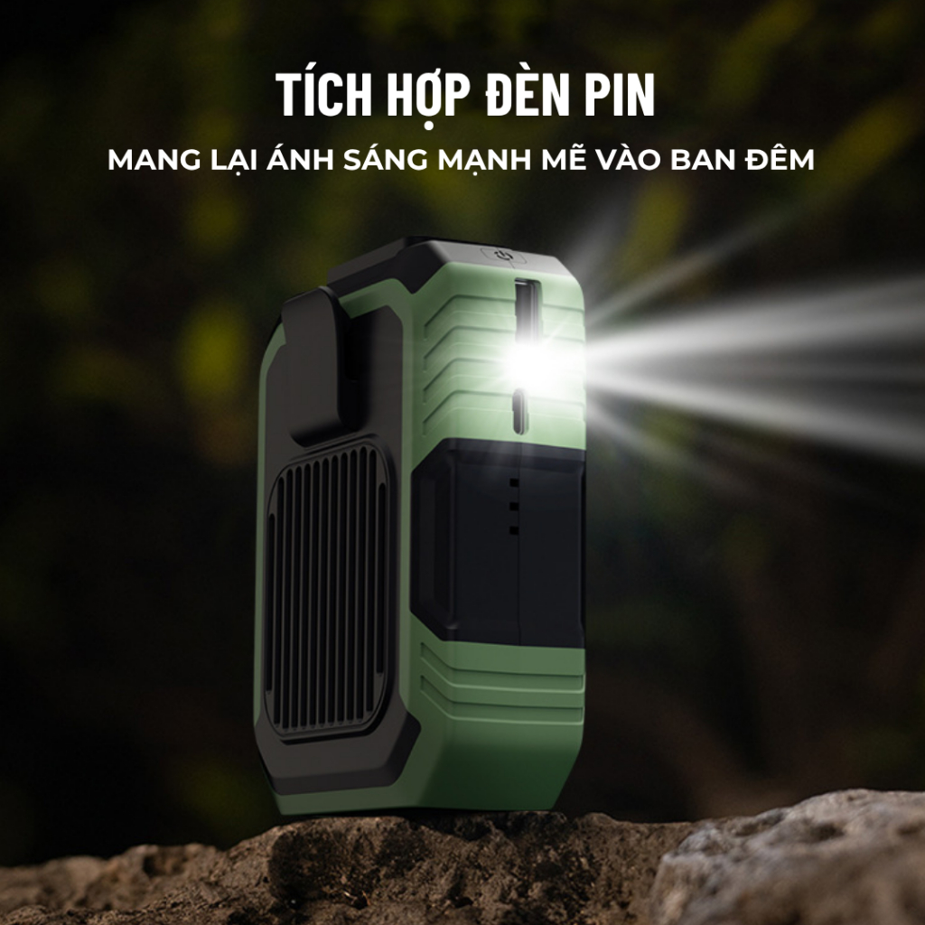Quạt Đeo Thắt Lưng Tích Điện Kiêm Sạc Dự Phòng 6000mAh , Quạt Đeo Hông Pin Sạc Công Suất Lớn
