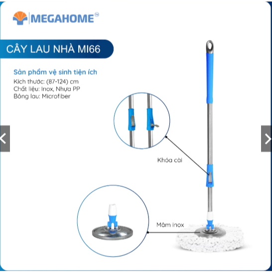 [KHÔNG THÙNG LAU] Cây Lau Nhà Thay Thế Cho Thùng Xoay 360 Inox Tiện Lợi MEGAHOME Phù Hợp Tất Cả Thùng 360