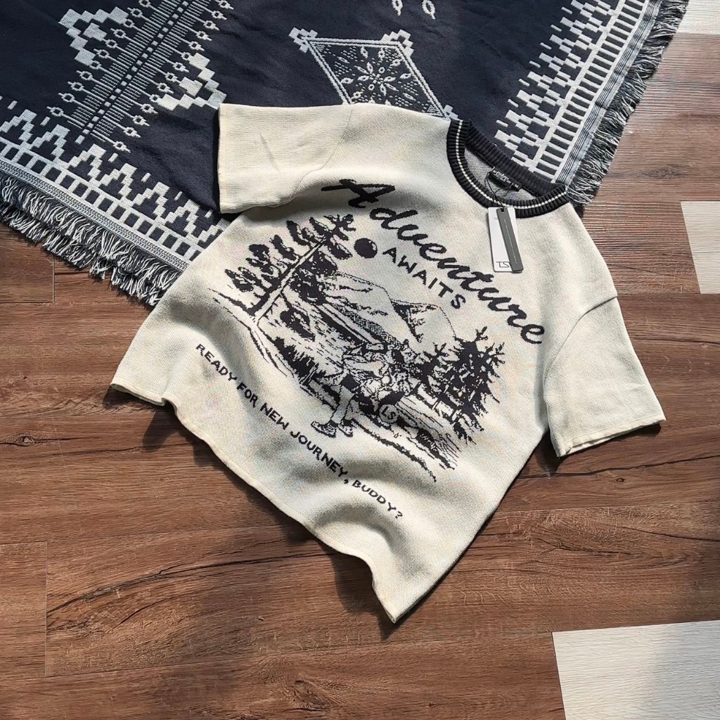 SLICK "ADVENTURE" KNIT LINEN COTTON T-SHIRT FORM BOXY BY THE SLICK WAY UNISEX