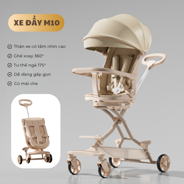 [VOUCHER LIVE] Xe đẩy M10 dành cho bé từ sơ sinh gấp gọn tiện lợi, đảo chiều 360 - ngả lưng 175 độ kèm bảng bàn ăn