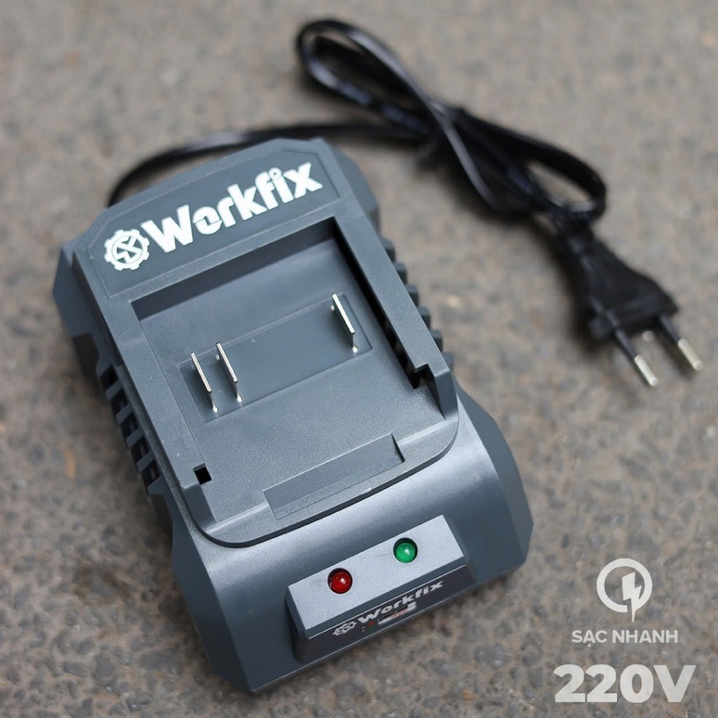 Đế Sạc Pin Máy Khoan WORKFIX WF-FC20A, Bảo Vệ Quá Dòng, Có Đèn Báo Đầy - Chân Pin Phổ Thông