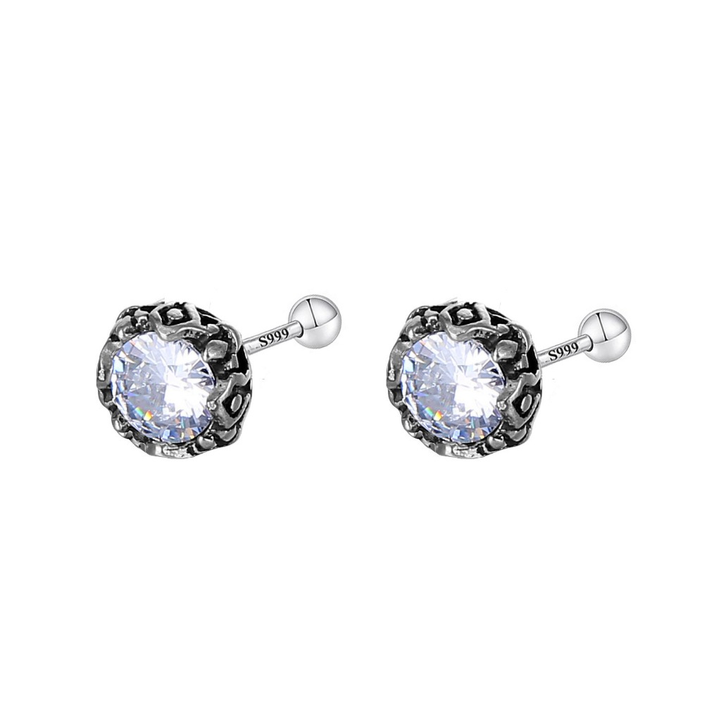 Khuyên tai nam thanh thẳng bạc S999 mặt nụ đá 3 màu Stephen cực ngầu (1 chiếc) | GEMY SILVER KN149