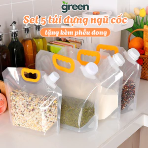Set 5 Túi Đựng Ngũ Cốc Có Tay Cầm Tiện Lợi GreenHome, Túi Đựng Thực Phẩm Khô Trong Suốt Chống Ẩm Mốc