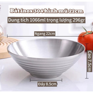 INOX 304 TÔ ,BÁT 22cm  SSGP - HAI LỚP CHỐNG NÓNG, ĂN MÌ TRỘN - MỲ RAMEN KIẾU NHẬT TRUNG-