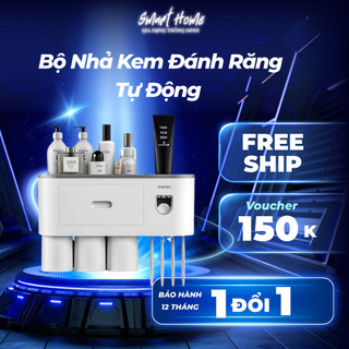 Bộ nhả kem đánh răng tự động Giá treo bàn chải đánh răng dán tường gạch men kèm cốc