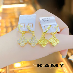 Bông Tai Nữ Cỏ 4 Lá May Mắn Đính Đá Pha Lê Sang Trọng – Mạ Vàng 18K KAMY Phụ Kiện Nữ Xinh Đẹp