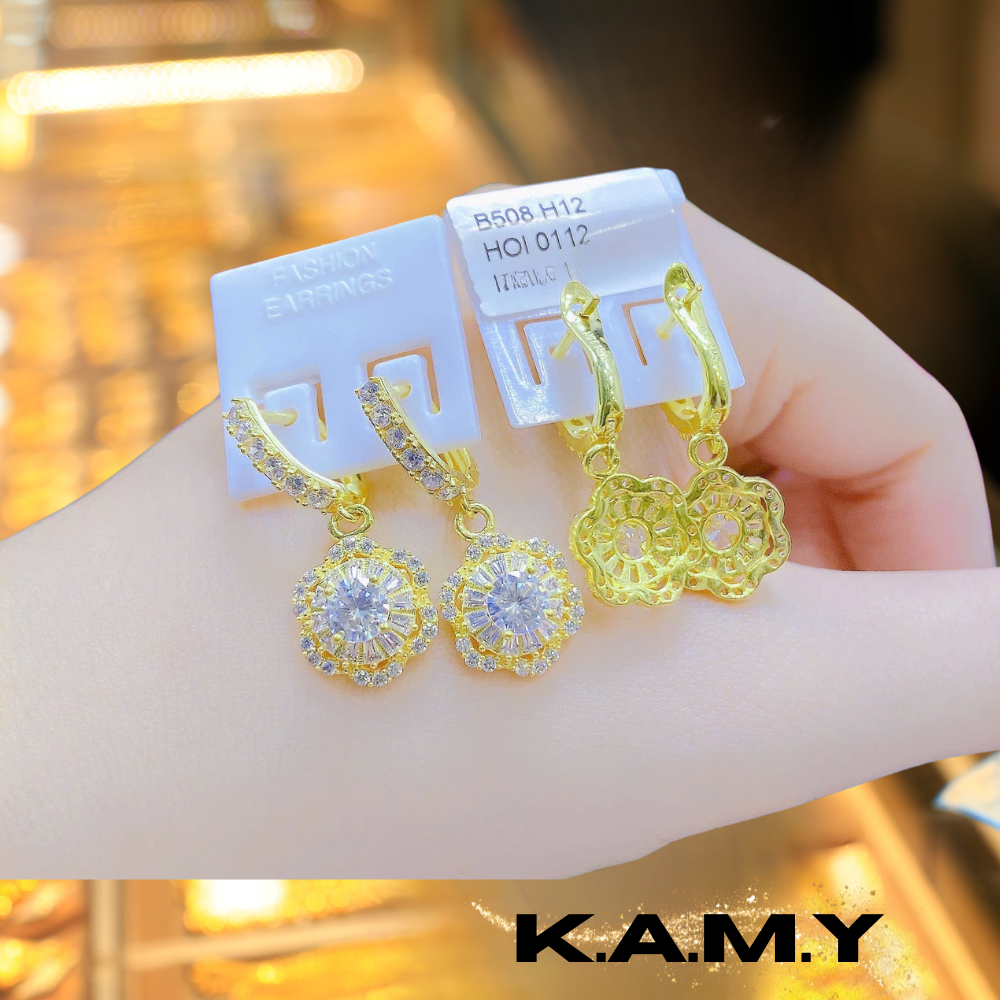 Bông Tai Nữ Cỏ 4 Lá May Mắn Đính Đá Pha Lê Sang Trọng – Mạ Vàng 18K KAMY Phụ Kiện Nữ Xinh Đẹp