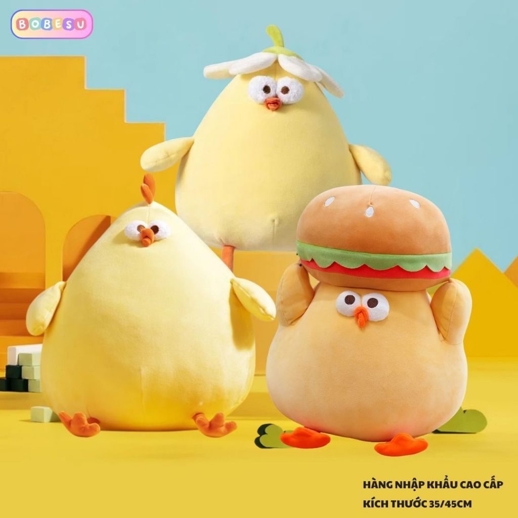 Gấu bông gà dundun chicken vô tri, Thú nhồi bông gà vàng béo hài hước chất liệu vải co dãn mềm mịn