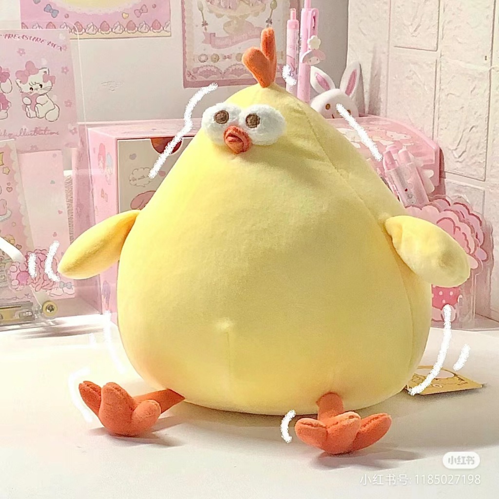Gấu bông gà dundun chicken vô tri, Thú nhồi bông gà vàng béo hài hước chất liệu vải co dãn mềm mịn