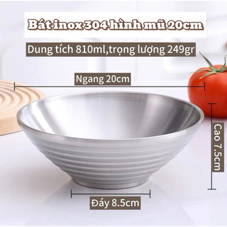 INOX 304 TÔ ,BÁT 20cm SSGP- HAI LỚP CHỐNG NÓNG, ĂN MÌ TRỘN - MỲ RAMEN KIẾU NHẬT TRUNG