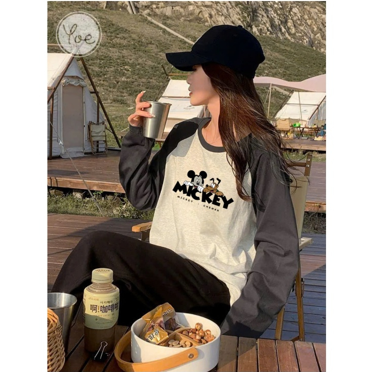 Áo thun nữ dài tay phối màu JULY FASHION, Áo thun nữ tay phối dáng rộng in hình, Chất thun xượt mỏng nhẹ mềm mát
