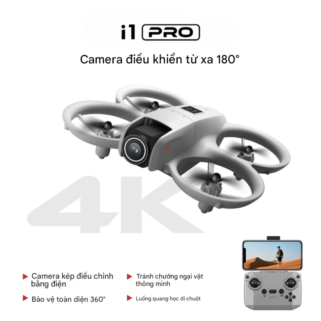 Flycam I1 Pro, Camera HD Có Thế Xoay 180 Độ, Cảm Biến Tránh Né Vật Cản 4 Hướng, Flycam Mini Giá Rẻ