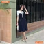 Đầm thiết kế BEMINE cổ thủy thủ đính nơ có viền dáng chữ A phù hợp đi làm-MT11068