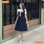 Đầm thiết kế BEMINE cổ thủy thủ đính nơ có viền dáng chữ A phù hợp đi làm-MT11068