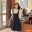 Đầm thiết kế BEMINE cổ sơ mi phối tơ giả yếm phù hợp đi làm-MT11096