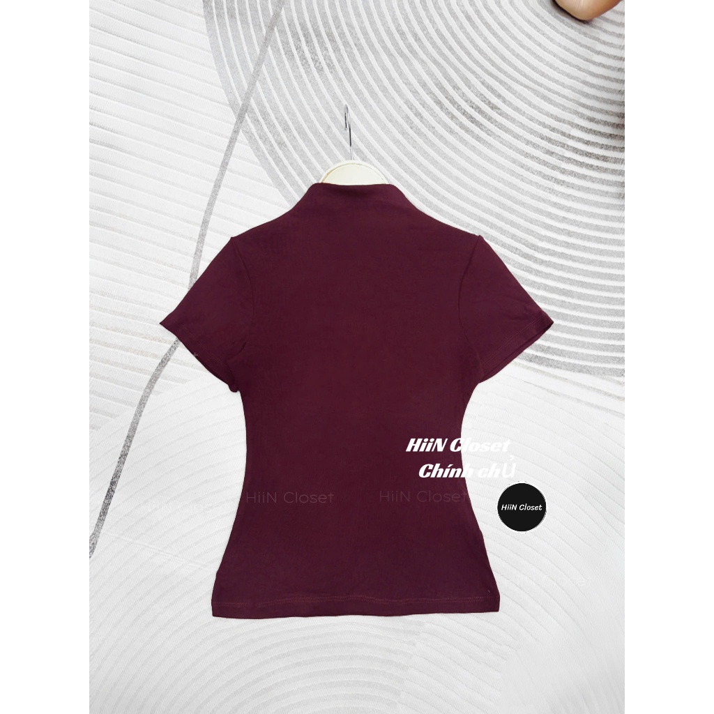Áo thun nữ cổ leo 3p chất liệu zip co giãn hàng loại 1 - Áo thun nữ trơn basic HiiNCloset - 140 | BigBuy360 - bigbuy360.vn