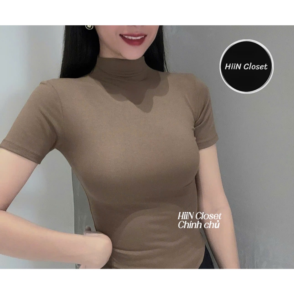 Áo thun nữ cổ leo 3p chất liệu zip co giãn hàng loại 1 - Áo thun nữ trơn basic HiiNCloset - 140 | BigBuy360 - bigbuy360.vn