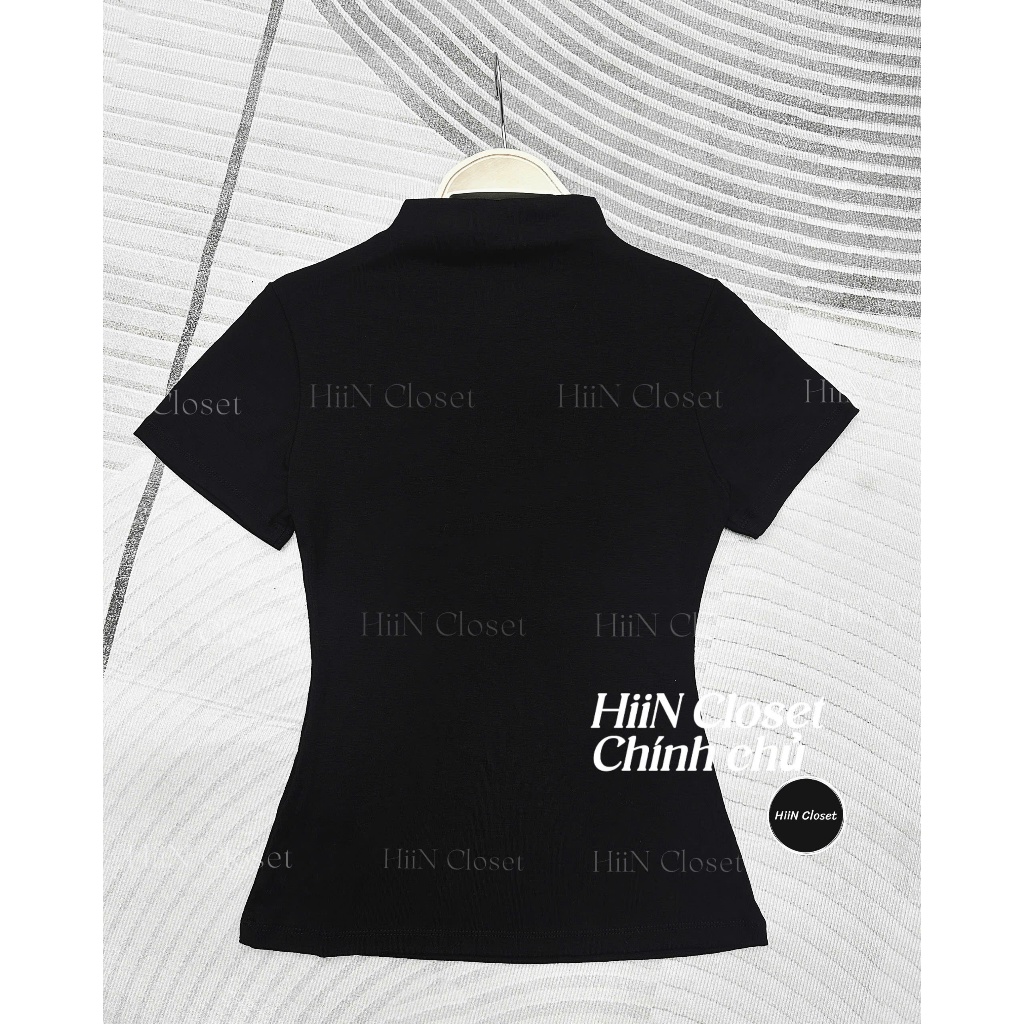 Áo thun nữ cổ leo 3p chất liệu zip co giãn hàng loại 1 - Áo thun nữ trơn basic HiiNCloset - 140 | BigBuy360 - bigbuy360.vn