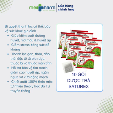 10 Gói - Trà thảo dược SATUREX hỗ trợ giảm mỡ máu, gan nhiễm mỡ, hạ huyết áp, chống oxy hóa...