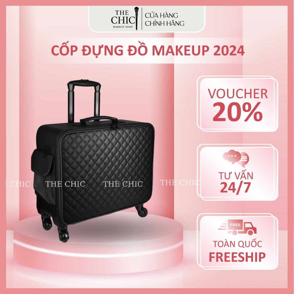 Cốp Makeup Vali Kéo Da PU Vân Trám Chống Nước Size 48cm – Cốp Đựng Mỹ Phẩm Nhiều Ngăn Chuyên Nghiệp Có Bánh Xe-2026