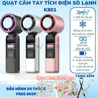 Bảo Hành 12 Tháng Quạt Tích Điện Cầm Tay Sò Lạnh K801 Quạt 100 Cấp Độ Gió Làm Lạnh  Pin  10000 MAH
