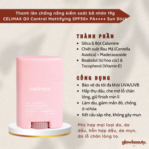 Thanh Lăn Chống Nắng Kiểm Soát Bã Nhờn 19g CELIMAX Oil Control Mattifying SPF50+ PA++++ Sun Stick