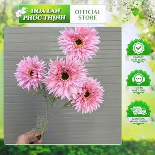 Cành cúc đồng tiền 4bông vải-thân phủ phấn-  trang trí bình hoa, lẵng hoa, phòng khách, cà phê,khách sạn, tổ chức sự kiệ